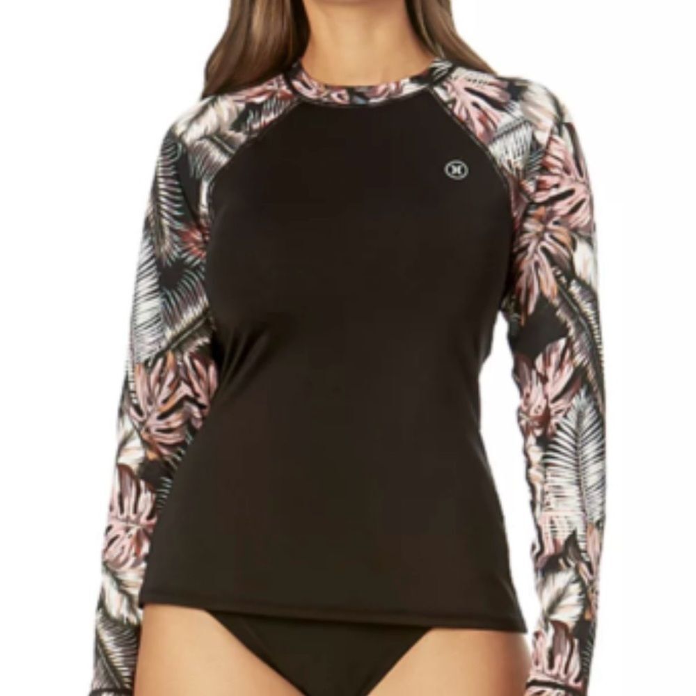 Hurley women's UPF 50+ long sleeve pull-over size medium scattered palm pattern